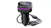 Car FM Transmitter Bluetooth V5.3 -Ambient Light, Dual USB, Type-C, 3-in-1 Cable