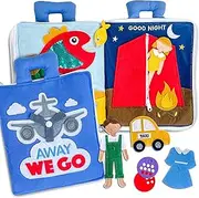 Curious Columbus Quiet Book for Toddlers. Away We Go Large Educational Preschool Fabric Montessori Activity Book with 10 Pages for Learning and Quiet Play, Airplane and Road Trip Travel Toy Essentials