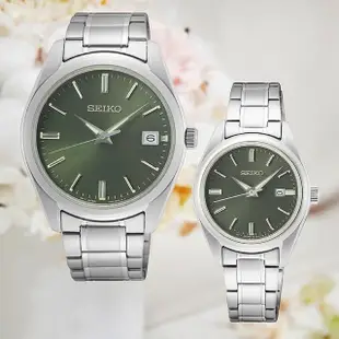 【SEIKO 精工】CS系列 現代簡約時尚男女對錶石英錶-綠_SK028(6N52-00A0G/6N22-00K0G 情侶錶 情人節)