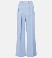 [Brunello Cucinelli] Brunello Cucinelli High-rise linen-blend wide-leg pants AU 8 blue