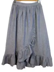 Gorman Size 6 Sky Light Blue Chambray Linen Cotton Frilled Midi Skirt NWT