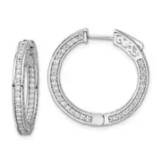 Sterling Silver Shimmer Rhodium-Plated 200 Stone 1.3mm Cz In And Out Round Hinged Hoop Earrings