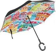 Double Layer Inverted Umbrella Cars Reverse Umbrella Colorful Houses Winter Windproof UV Proof Travel Outdoor Umbrella