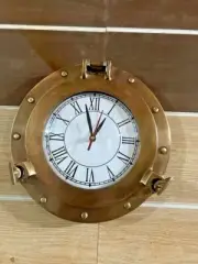 Nautical 12" Brass Antique Ship Boat Porthole Clock Roman Numerals White Display