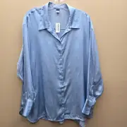 Old Navy NWT Women's Satin Boyfriend Button-Front Shirt Top Office Blue Size XL