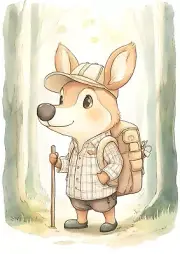 Wolf with Backpack with Walking Stick Nursery Kids Room Wall Art Print 8.5"x11"