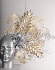 Silver Gold Glitter Orchid Feather Fern Floral Fascinator Headband Pinup Raceday