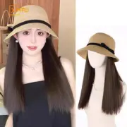 XINFEI Hat Wig Integrated Female Long Hair New Summer Thin Sunshade Braided Fish