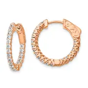 Sterling Silver Shimmer Rose-Tone Rose Gold-Plated 38 Stone 1.75mm Cz In And Out Round Hinged Hoop Earrings