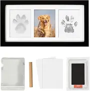 Dog Paw Print Photo Frame Kit with No Toxic Clay & No Mess Ink Pad, Wooden Pet Memorial Picture Frames, Dog Paw Print Kit Keepsake, Cat Paw Print Impression Kit, Memorial Gifts for Pet Lovers, Black, Paw Print Kit White Frame