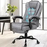 ALFORDSON Massage Office Chair with 150°Recline, Ergonomic Gaming Executive Computer Racer Leather Chair with Adjustable Height and 360°Swivel, Home Desk Chair with Lumber Back Support Footrest, Grey