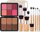 Makeup Blush Palette + Cream Contour Palette Kit, with 11 Pcs Complete Makeup Br