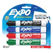 Expo Bullet Tip Quick-Drying Whiteboard Marker Pack of 4 for Precise Writing