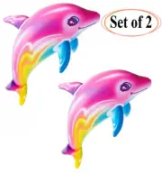 Large 36" Pink Rainbow Colorful Dolphin Inflatable Pool Toy (Set of 2) Infate