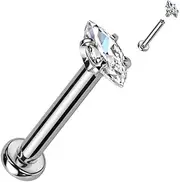 [Stachelkleid] Labret Marquise Cut Cubic Zirconia Internal Thread Lip Ear Piercing Stud Surgical Steel 316L
