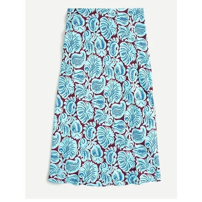 NWT J. Crew Pull-On Slip Skirt Aqua Paisley Size S