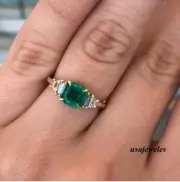 Asscher Cut 1.48CT Real Emerald 14K Yellow Gold Finish Engagement Jewelry Ring