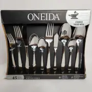 45 Piece Set Oneida Solefield Flatware 8-5pc Settings + Serving NIB Made In USA