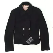 Sisley Jacket Womens 40 Solid Black Wool Blend Basketweave Coat Made in Italy