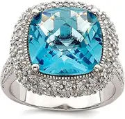 [JewelryWeb] 925 Sterling Silver Polished Blue CZ Simulated Diamond Ring Band Style-Ring for Women