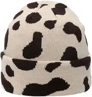 [Newfancy] Women Men Winter Hats Cow Print Checkered Checkerboard Pattern Beanie Knitted Soft Warm Slouchy Skull Ski Cap
