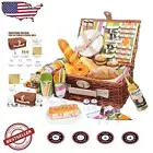 Premium Insulated Wicker Picnic Basket for 4 with Easy-Clean Waterproof Blanket