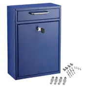 AdirOffice Large Wall Mounted Drop Box with Suggestion Cards Key Lock Blue