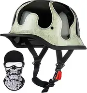 Vintage Motorcycle Half Helmet, DOT/ECE Approved Retro Open Face Helmets, Adult Men's Cap Adjustable Quick Release Buckle, for Cruiser Bike Scooter I,XL=61-62CM