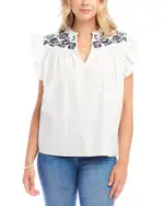 Karen Kane Embroidered Ruffled Top