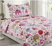 New 2 pcs quilted coverlet bedspread single king single pink kids girl vibrant