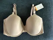 Warners Womens No Side Effects Underwire Lightly Lined Bra Beige Size 38DD NEW