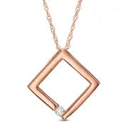 Natural Clarity Enhanced Accent Solitaire Tilted Square Pendant in 10K Rose Gold