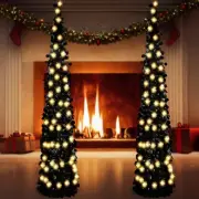 Estune 2 Pcs 5 ft Christmas Trees Black Pencil Christmas Trees with 80 LED Li...
