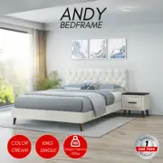 Priceworth Andy Bedframe King Single Contemporary Platform Bed Cream Color