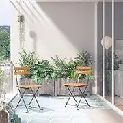 Folding Garden Chairs 2 pcs, Solid Acacia Wooden Patio Furniture with Sturdy Steel Frame, Outdoor Chairs for Deck, Foldable Seating for Garden, Balcony, Bistro
