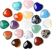 20PCS Heart Crystals Healing Stones Love Shaped Polished Natural Cute Pocket Thumb Reiki Natural Rose Quartz Pocket Amethyst Hearts Palm Stone Balancing Meditation Wholesale Set Gifts