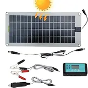 Solar Car Battery Charger, 30W 12V Solar-Powered Trickle, Plug & Play Solar Panel Kit with & Alligator for Car, RV, Automotive Use, 42x20cm/16.54x7.87 Inches