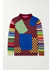[The Elder Statesman] The Elder Statesman - Moyen Patchwork Mercerized Wool And Cashmere-blend Sweater - Green - small small Green