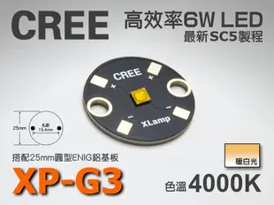 EHE】CREE XP-G3 S4 暖白4000K 6W高功率LED(搭25mm圓形鋁基) XPG3。先進SC5製程