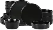[Stone Lain] Celina Modern Stoneware 16-Piece Dinnerware Set, Cereal and Dinner Bowls, Dinner Plates, Salad Plates, Plates and Bowl Set, Dish Set for 4, Black