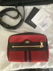 Gucci Ophidia Red Suede BRB Web Belt Bag w/Patent Leather Trim 85/34 517076