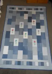 Denim Recycled Jeans Patchwork Quilt 87 x 58" Handmade