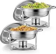 Provecta 2 Pack 4.5L Chafing Dish Buffet Set,5QT Round Stainless Steel Chafer for Catering,Upgraded Chafers and Buffet Servers Food Warmers Set for Dinner, Parties, Wedding, Camping