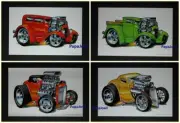 (4) Classic Hot Rod Ford Cars Muscle Machines Prints Art By Rohan Day 11" By 17"