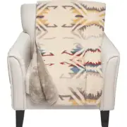 Pendleton White Sands Southwest Sherpa Fleece Throw Blanket Cream Blue Red Taupe