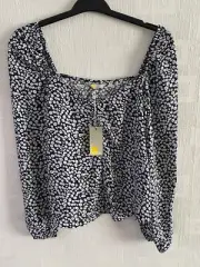 BODEN Navy / White Sweetheart printed square neck Top size 14 NEW T1165