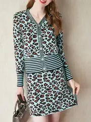 BRAND NEW W TAG!! LEOPARD PRINT SWEATER TOP W SKIRT SET, SZ SMALL, BUST 39.4