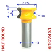 1-pc 1/2" Shanks 1/8" Radius Half Round Bullnose Router Bit sct-888