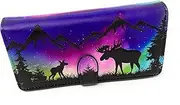 [Shag Wear] Moose Scene Aurora Borealis Large Wallet for Women 7", Black, Large, Modern