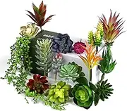 Meneco Artificial Succulents Artificial Plants - 16 Pack Lifelike Faux Succulents Plants unpotted Plastic Succulents